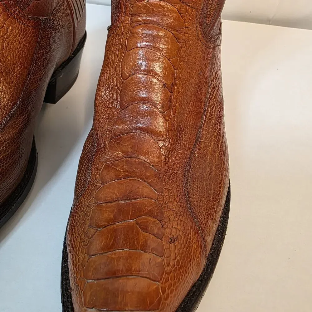 Panhandle Slim Mens 8 D Brown Exotic Ostrich Leg Cowboy Western Boots Vintage